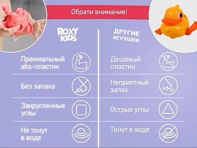 Игрушки для ванной заводные Roxy Kids 3 шт (птичка, краб, пингвин)